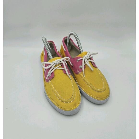 RALPH LAUREN POLO Shoes Women's Size 7.5 Canvas Deck Yellow Pink Slip On Casual - Picture 2 of 7